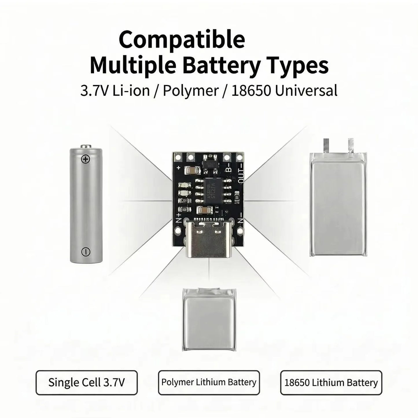 1-20PCS Universal USB Type C Charging Board 3.7V Lithium Battery Charger Board Over Module with Protection Circuit Connectors