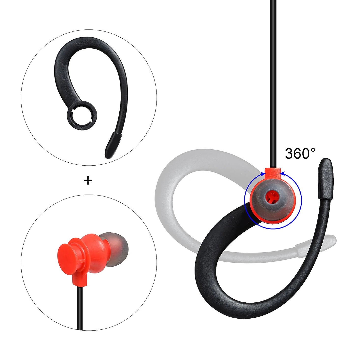 Two Way Radio 2 Pin K Head Soft Ear Hook Earpiece Walkie Talkie Headset with Mic PTT for BaoFeng UV-5R BF-888s Kenwood Retevis