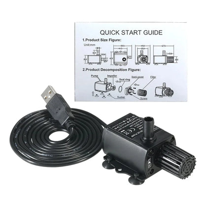 USB DC5V 4.8W Ultra-quiet Mini Brushless Water Pump Waterproof Submersible Fountain Aquarium Circulating 300L/H Lift 300cm