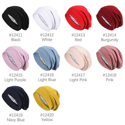 Indian Women Turban Satin Sleeping Cap Inner Hijab Hat Beanie Bonnet Muslim Bandana Hair Loss Headscarf Head Wrap Turbante Mujer