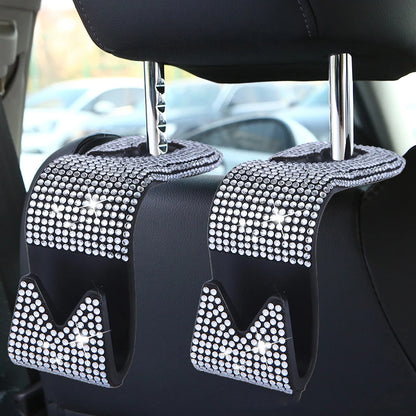 Rhinestone Decor Car Seat Back Hook Hanger Universal Bling Diamond Vehicle Auto Headrest Storage Holder Car Accessories