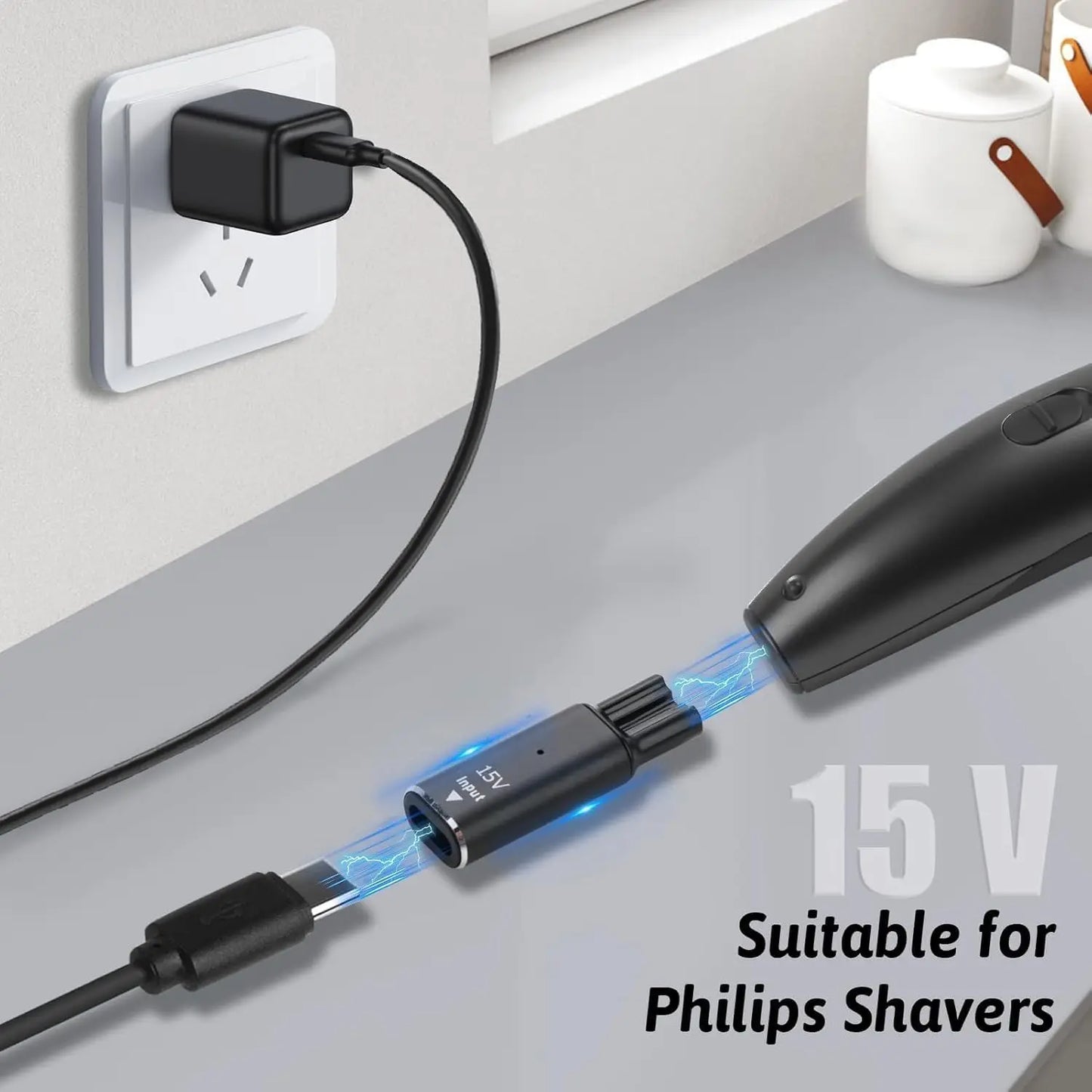 15V HQ8505 Type-C Shaver Adapter Charging Converter for Philips Norelco One Blade Pro QP6510 QP6520 QP6530 Beard Trimmer