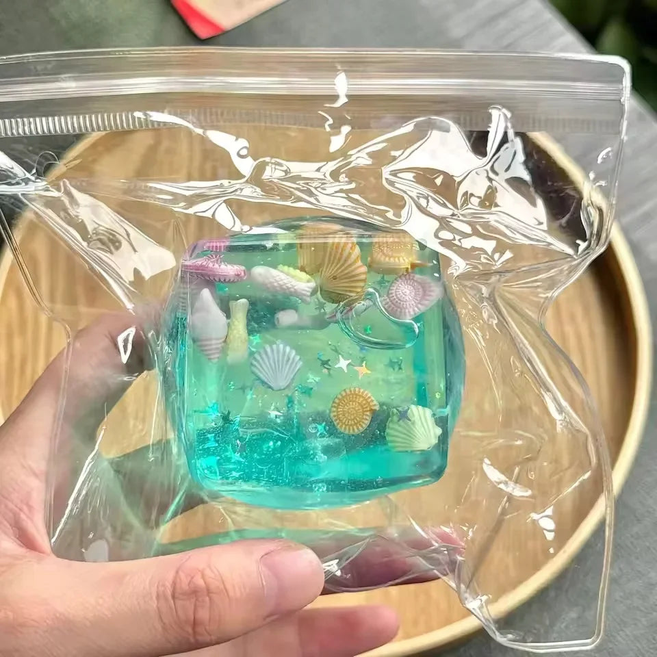 Blue Maltose Squishy Block Cute Mochi Anti Stress Fidget Soft Simulated Bule Transparent Ball Quick-rebound Decompression Gift