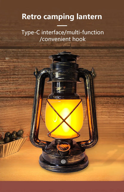 Retro Portable LED Horse Lantern Lamp Rechargeable Hanging Camping Lights 3 Lighting Modes for Desktop Bar Resturant Decoration