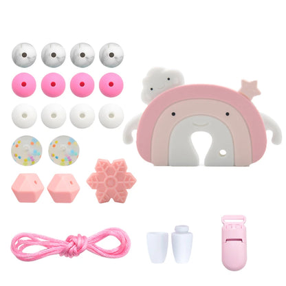 LOFCA Silicone Teether Wood Beads Set BPA Free DIY Baby Teething Necklace Toy Cartoon Koala Raccoon Pacifier Chain Clip