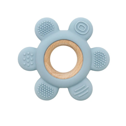 hot sale Baby wooden teether flower silicone teether Food Grade Safe Teether with wooden ring  Toy Teething gift