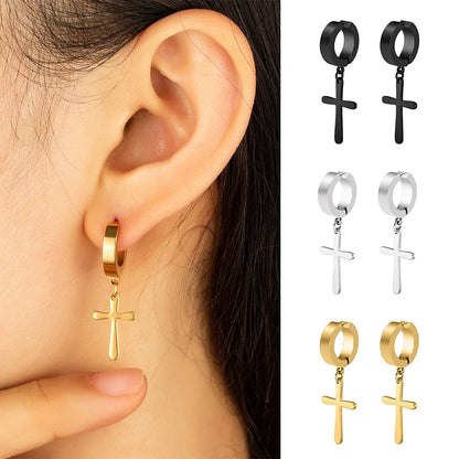 1Pair Fashion Cross Pendant Ear Clip Non Piercing Earrings Fake Earrings Gift for Men Women Jewelry