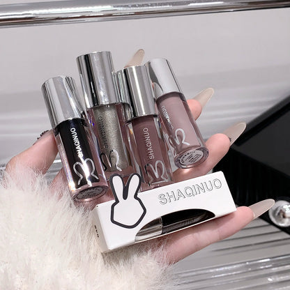 SHAQINUO Water Light Mirror Lip Gloss Lasting Moisturizing Cool Black Silver Gray Pearlescent Fine Sparkling Lipstick Lip Oil