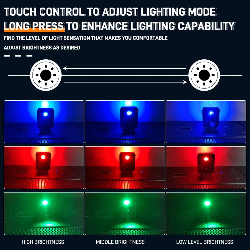 Car LED Touch Lights Mini Interior Ambient Lights DIY Flexible Night Lamp for Cars Truck Party Decoration USB Atmosphere Lamp