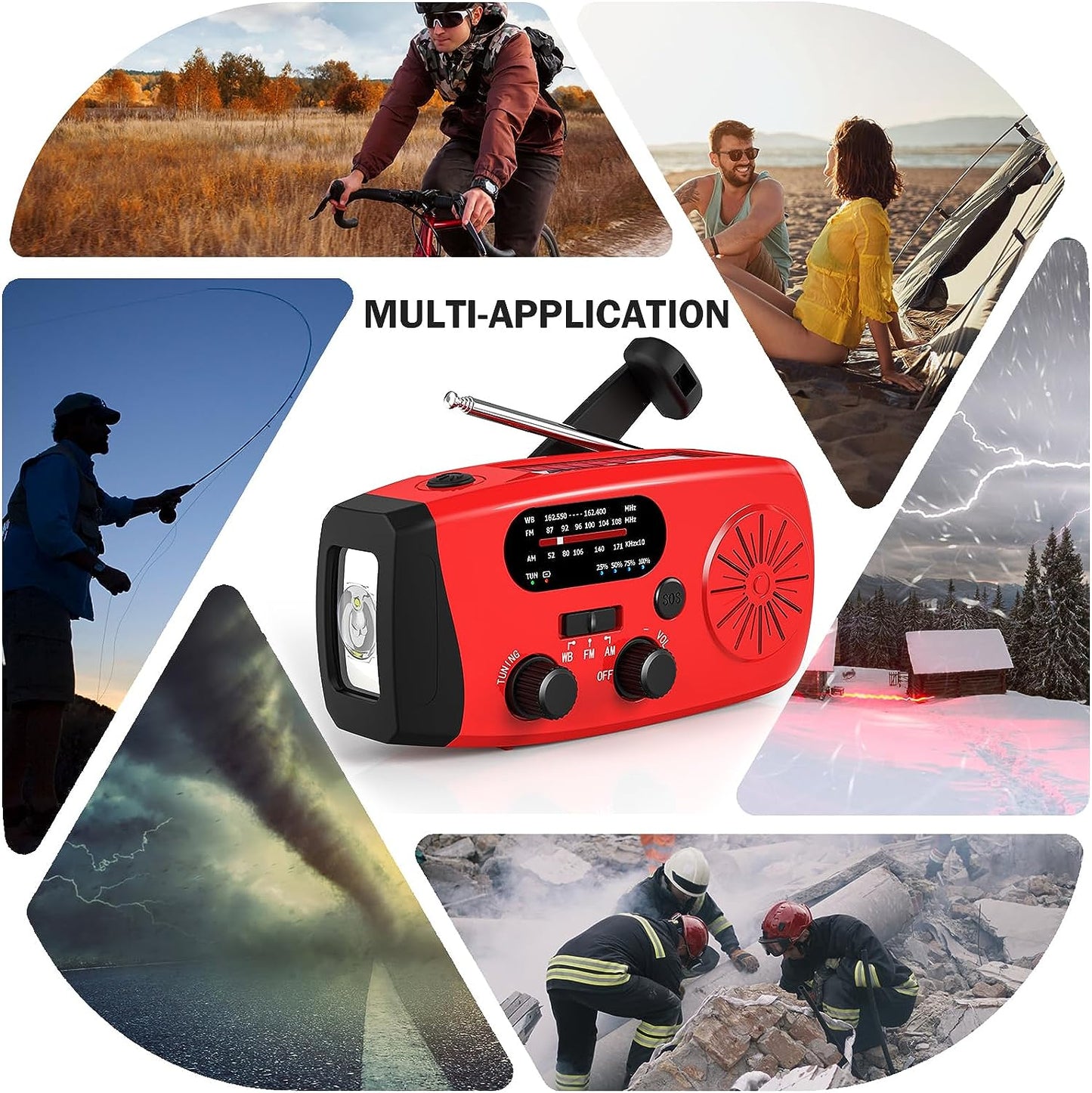Solar Hand Crank Powered Camping Light With AM/FM Radio Outdoor 2000mAh USB Charging Multifunctional Hand Dynamo LED Flashlight
