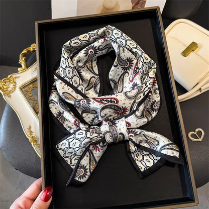 Fashion Skinny Silk Scarf for Women Letter Hair Ribbons Headbands Bandana Female Bag Wrist Wrap Neckerchief Foulard Neck Ties