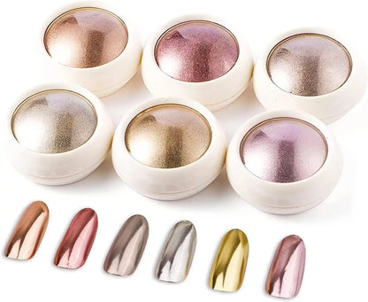 6Colors/Set Metallic Mirror Chrome Nail Powder Holographic Chameleon Glitters Manicure Dust Rose Gold Champagne DIY Nail Powder