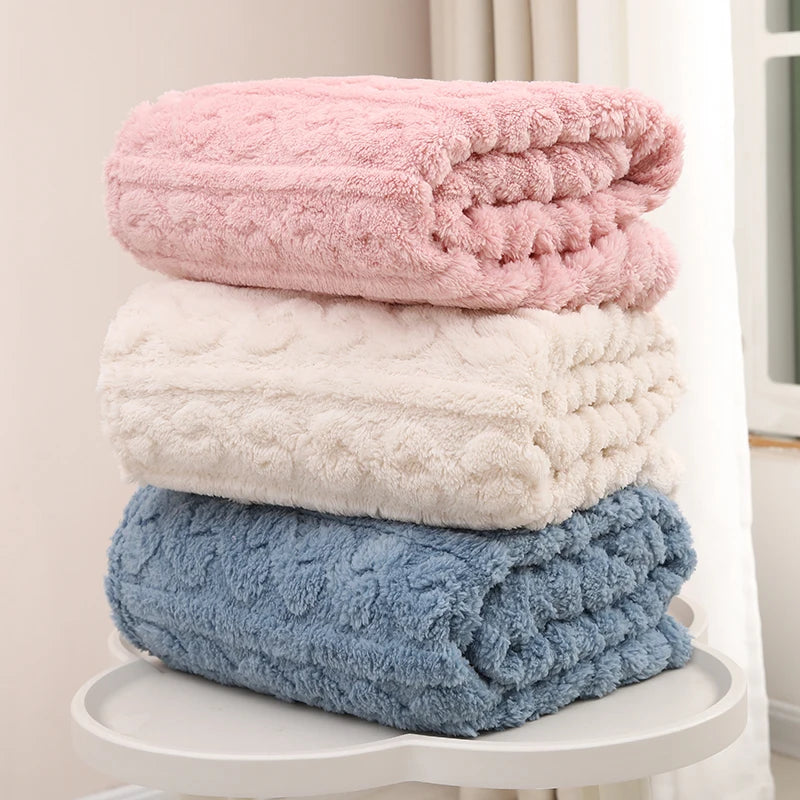 1 Coral Fleece Blanket for Babies and Children - Ultra Soft Striped Warm Parabolic Design, All-Season Bedding, Suitable for Nursery, Infants, Toddlers, and Teenagers (White/Pink/Blue) Nap Blanket, Essential for a Cozy Bedroom