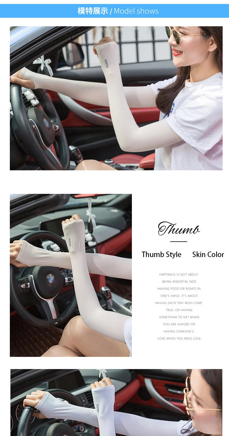 Anti-UV Arm Covers for Men Women Cycling Fingerless Gloves Summer Sport Ice Silk Cool Scarf Silk Elastic Arm Covers Driving