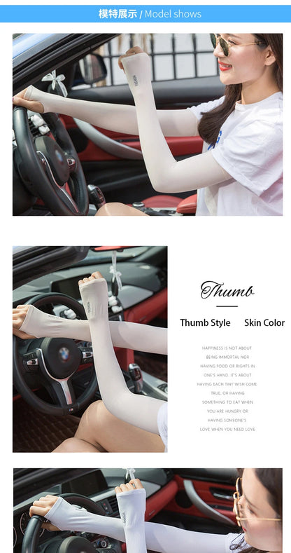 Anti-UV Arm Covers for Men Women Cycling Fingerless Gloves Summer Sport Ice Silk Cool Scarf Silk Elastic Arm Covers Driving