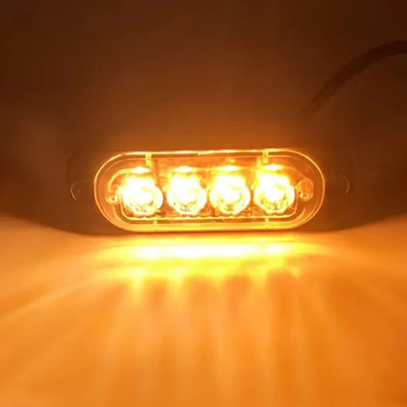 4PCS Car Warning Light 12V 24V 4LED Emergency Flashing Grille Strobe Light Auto Truck Trailer Beacon Lamp LED Amber Side Light