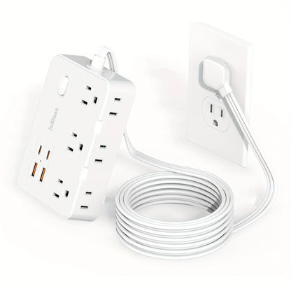 Ultra Thin Flat Plug Extension Cord with 4 USB Ports(2 USB C), 5ft Surge Protector Power Strip, 6 Widely Outlets Extender