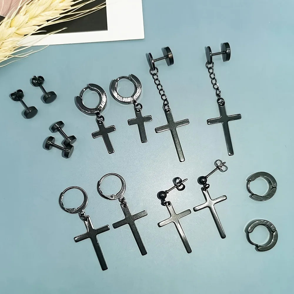 7 Pairs Stainless Steel Dangle Hoop Earrings For Men, Punk Cool Stud Earring