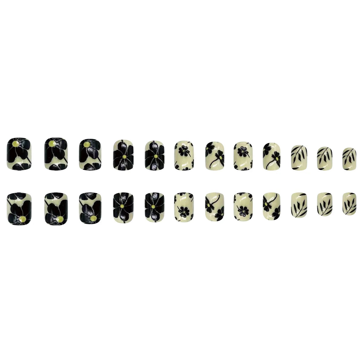 24pcs/set short square fake nails for women girls faux ongles fashion glitter geometric flowers design press on false nail kit