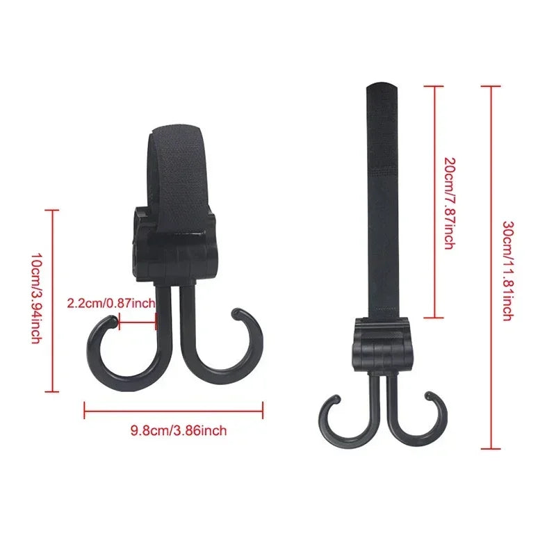 Double Hook Load-bearing Sturdy and Durable 360 Degree Rotating Adjustable Hook and Loop Fasteners Baby Stroller Accessories