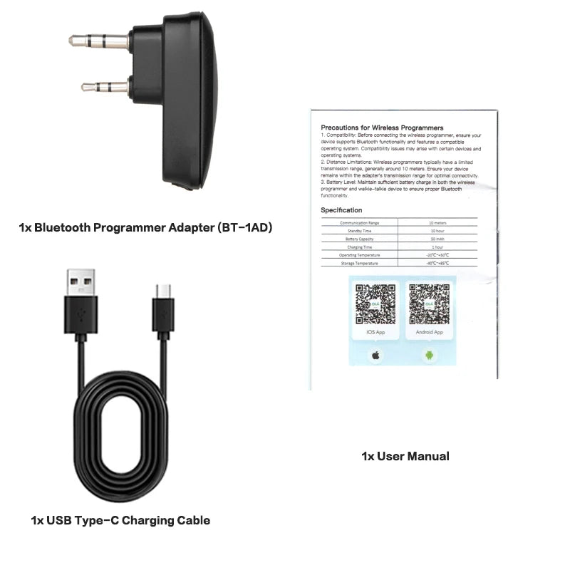 Wireless Bluetooth Walkie Talkie Programmer Adapter for Baofeng UV-5R UV-82 BF-888S UV-5RH Two Way Radio K-Plug App Frequency Wr