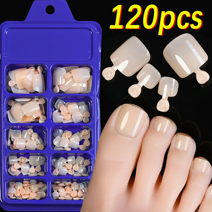 120Pcs Glossy Black Press On Toenails Short Square Full Cover Fake Toenail Tips for Summer Women False Foot Nail Tip Extension &