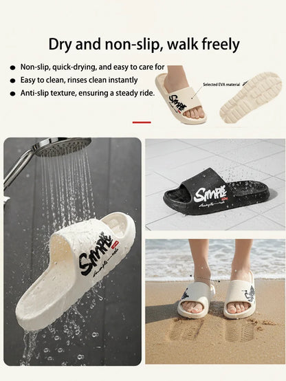 Four-Season Men's Fashion Slippers, Waterproof, Non-Slip, Casual, Soft, Breathable Bathroom Slippers, Suitable for Bathroom, Swimming, Indoor Use