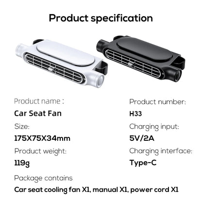 Car Seat Cooling Fan 3 Speed Adjustable 5V USB Car Headrest Cooling Air Fan Car Seat Fan for Front Rear Car Interior Accessories
