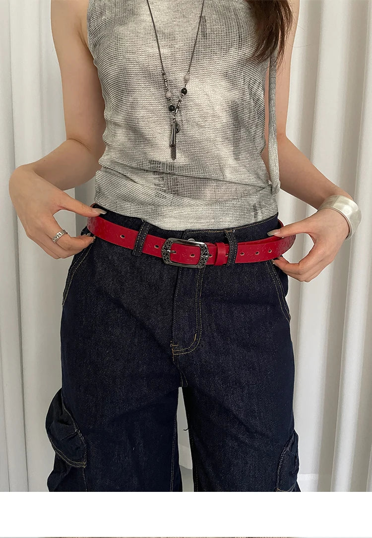 Retro Ethnic Style Butterfly Printed Red Belt For Women New In 2025 Versatile Belt With Jeans Belt Decoration