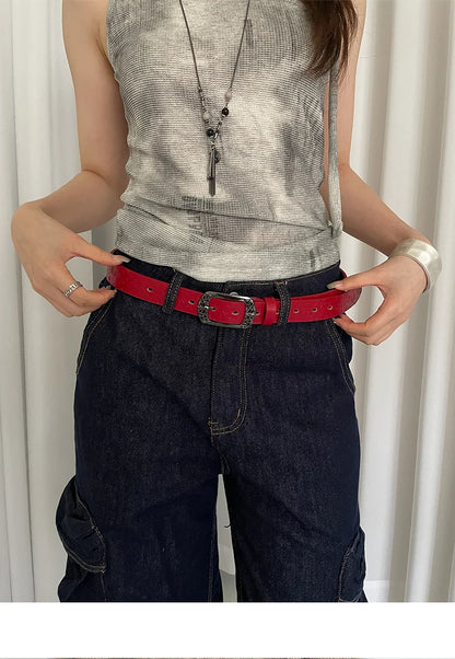 Retro Ethnic Style Butterfly Printed Red Belt For Women New In 2025 Versatile Belt With Jeans Belt Decoration