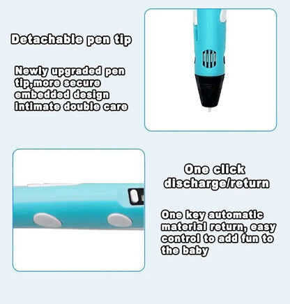 Electronic 3D Printing Pen with 9M PLA Consumables High-Temperature 3D Graffiti Tool Intelligent Toy Christmas Birthday Gift