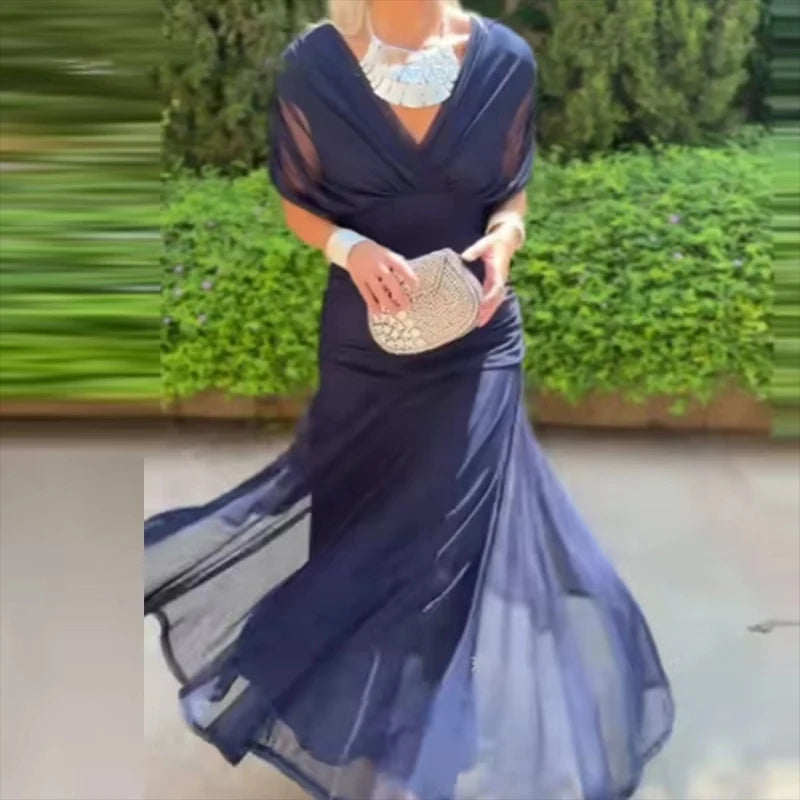 2025 Floral Print High Waist Pleat Party Dress Elegant Women Bat Sleeve Swing Party Dress Female Chest Low Cocktail A-Line Dress