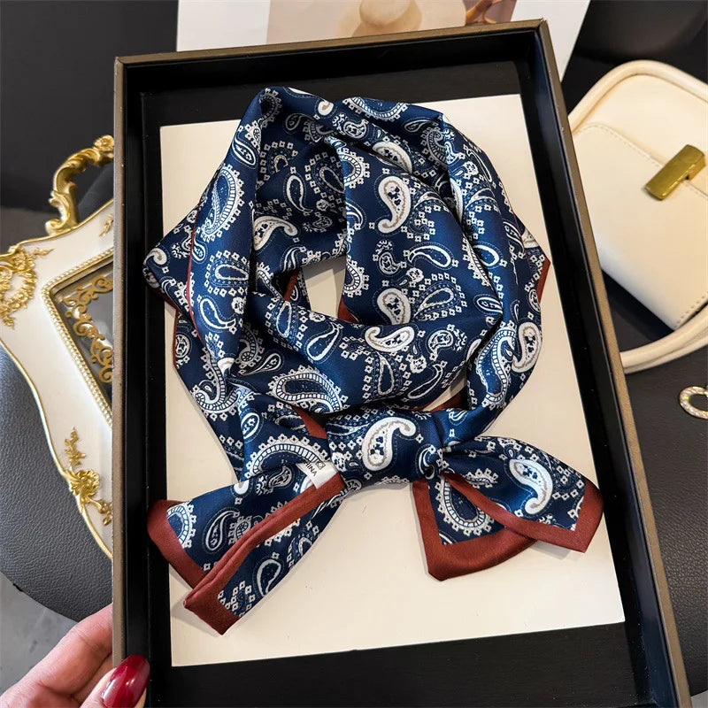 Fashion Skinny Silk Scarf for Women Letter Hair Ribbons Headbands Bandana Female Bag Wrist Wrap Neckerchief Foulard Neck Ties