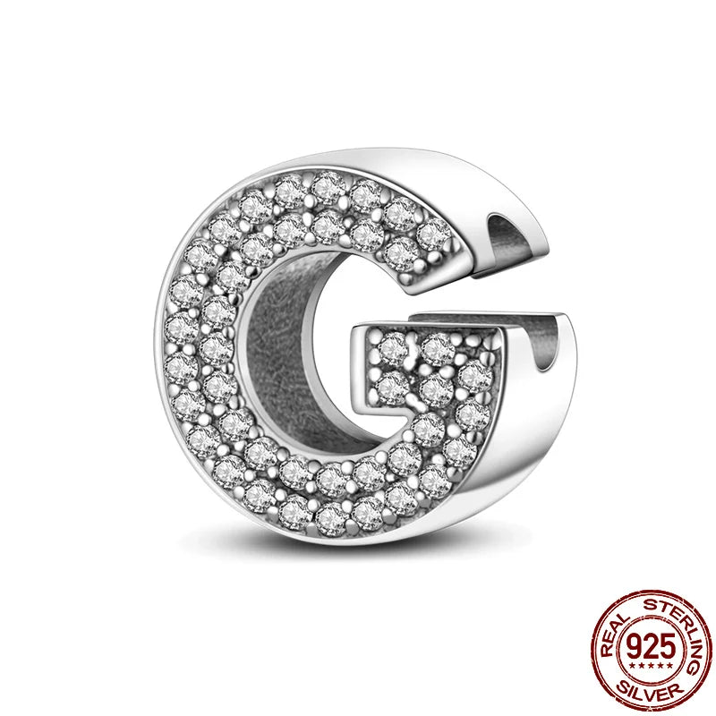 Original 925 Sterling Silver 26 Alphabet Letters Sparkling Zircon Charms Pendant Beads For Women Fine DIY Birthday Jewelry Gifts