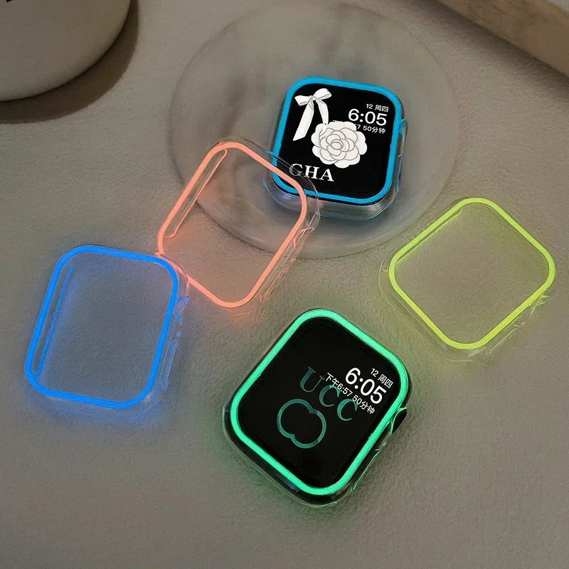Luminous Cover for Apple Watch Case Ultra 49mm 45mm 44mm 41mm 40mm Hard PC Bumper Protective Frame iWatch 8 7 6 5 SE Accessorie