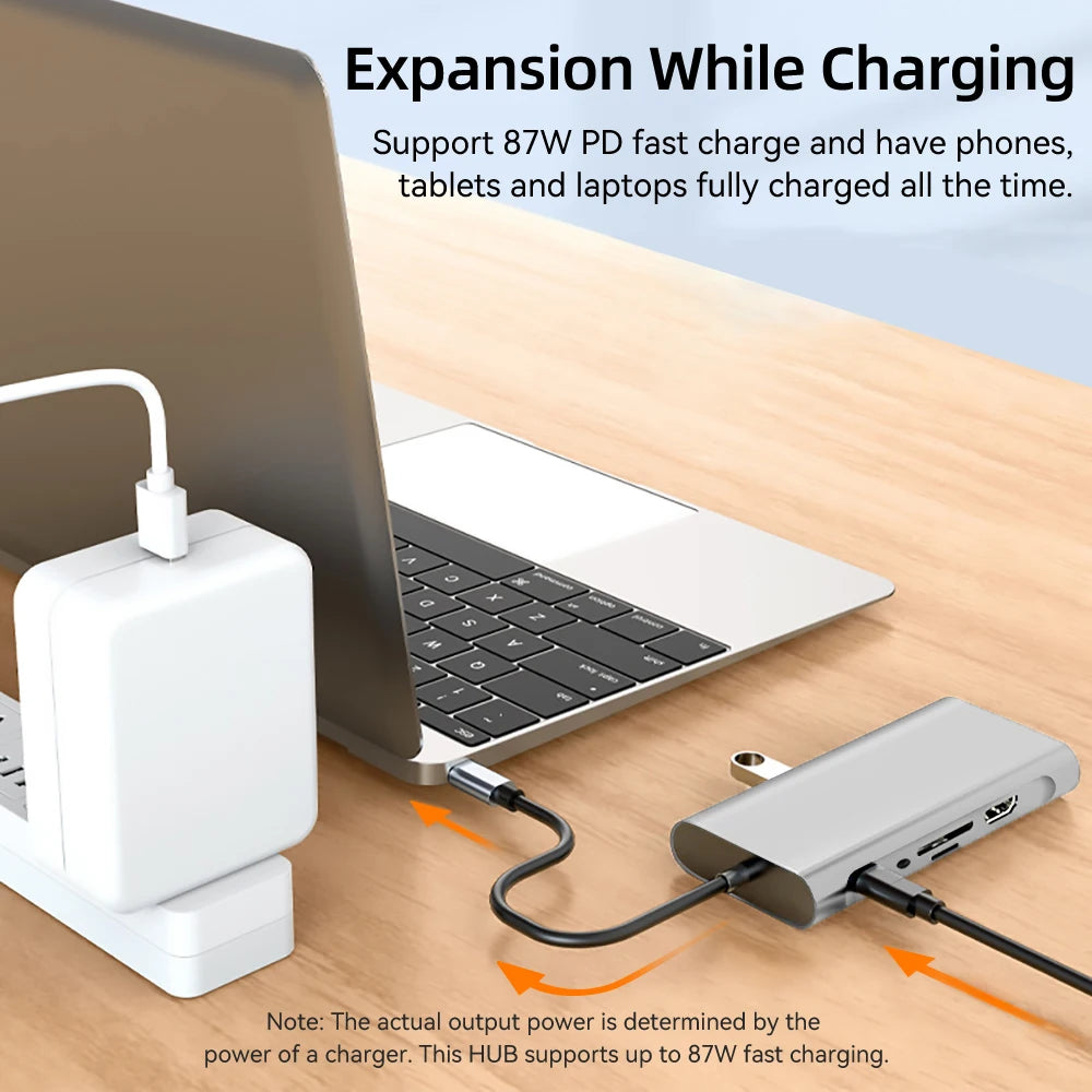 11-in-1 4K USB C 3.0 HUB Type C to HDMI-compatible USB 3.0 Adapter Type C HUB Dock PD 87W USB C Splitter for MacBook Pro Air
