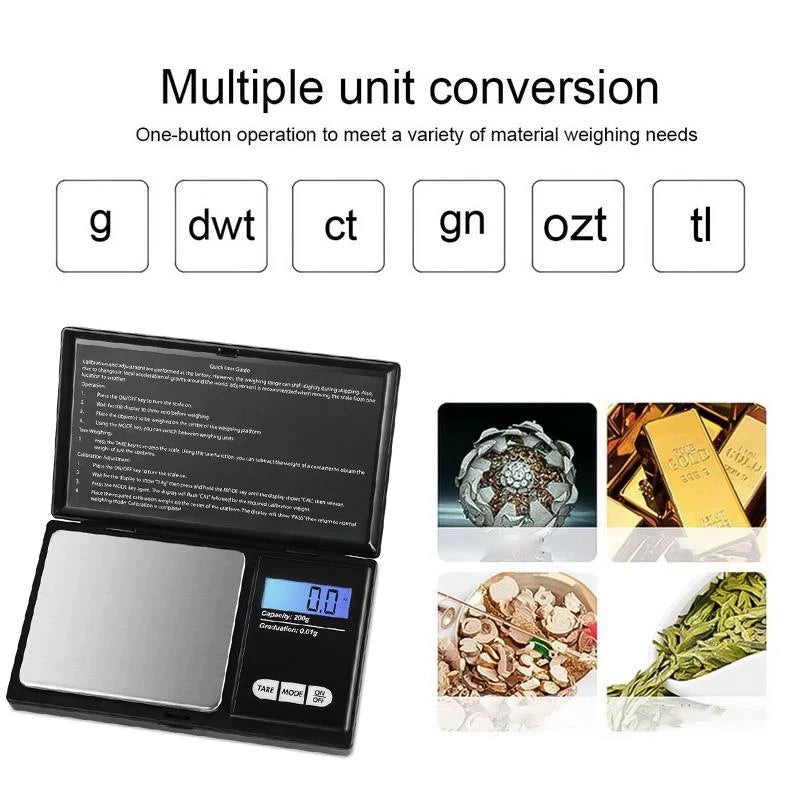 Mini Electronic Scale Pocket Digital Scale for Gold Sterling Silver Jewelry Scale Precision Scale 200/500gX0.01g/1kgX0.1g
