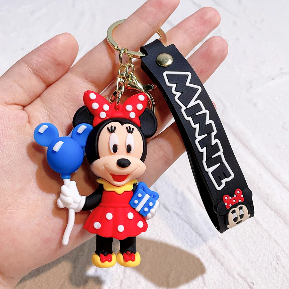 Mickey Minnie Flower Series PVC Figure Keychain Set, 6PCS Cute Cartoon Couple Key Rings with Floral Design for Bag Gift
