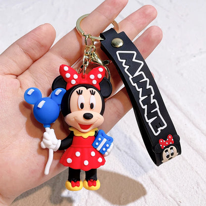 Mickey Minnie Flower Series PVC Figure Keychain Set, 6PCS Cute Cartoon Couple Key Rings with Floral Design for Bag Gift