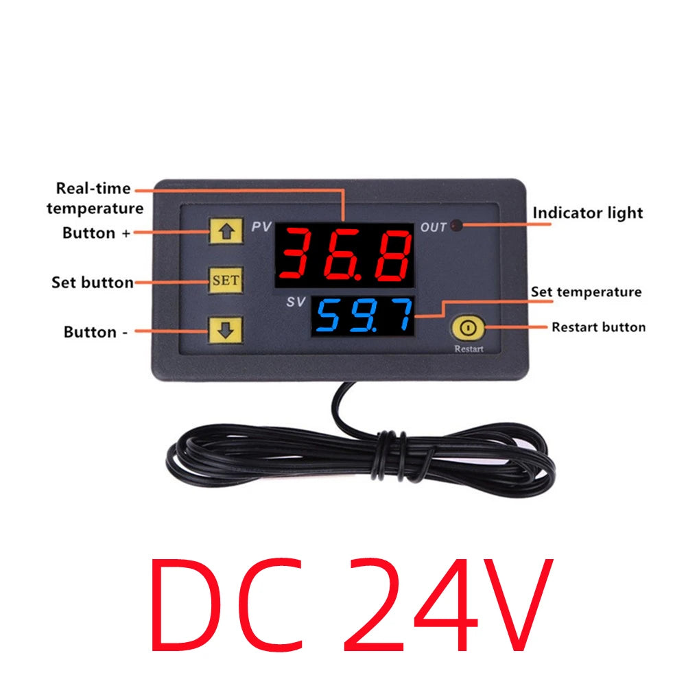 W3230 Mini Digital Temperature Controller 12V 24V 220V Thermostat Regulator Heating Cooling Control Thermoregulator With Sensor