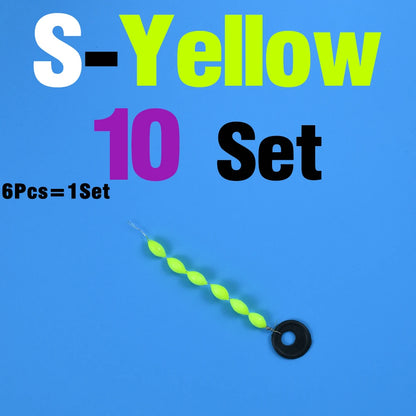 60Pcs/10Sets Fishing Float 6 In 1 String Type Seven Star Float Foam Space Bean Fishing Line Stopper Buoys Tackle Accessories