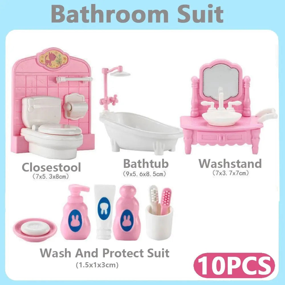 Hot Sale Cute Kawaii Pink 10 Items/Lot Miniature Dollhouse Furniture Accessory Kids Toys Kitchen Cooking Things For Girl Gifts