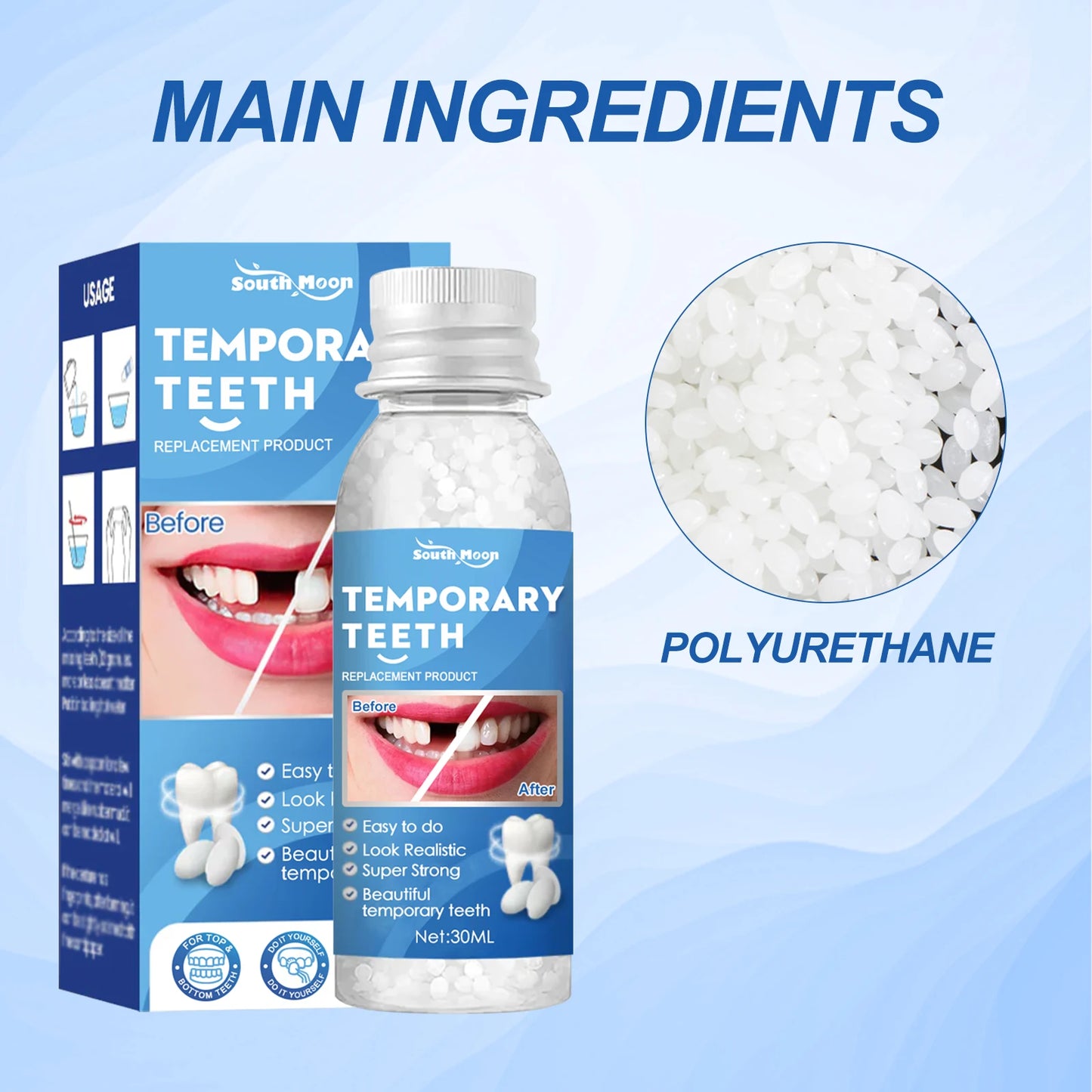 Resin Temporary Tooth Repair Granules Teeth Gaps Missing Broken Tooth Filling Moldable Adhesive Dentures False Teeth Tools