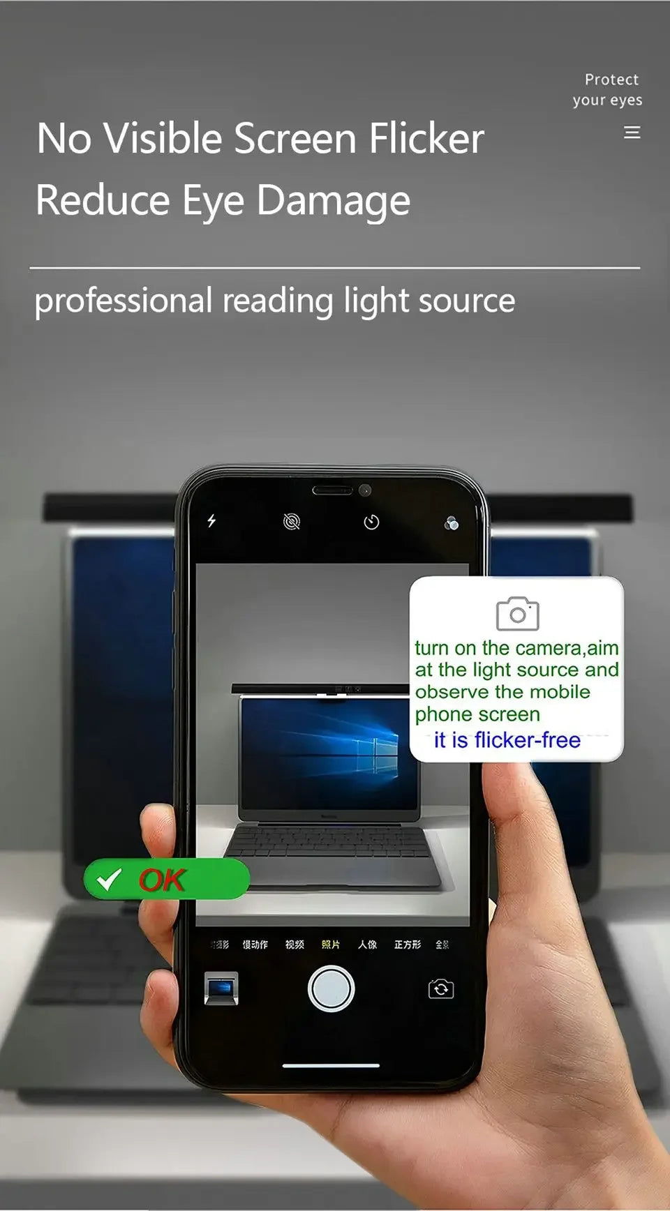 Eye-Care Desk Lamp 33cm 50cm LED Computer PC Monitor Screen Light Bar Stepless Dimming Reading USB Powered Hanging Table Lamps