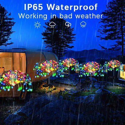 60/200LEDs Solar Firework Lights Outdoor Waterproof Solar Garden Lights 8 Lighting Modes With Remote Control Decorations Light