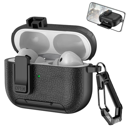 New Earphone Cover For AirPods Pro 3 3rd Generation Protective Case With Secure Lock Invisible Phone Stand Leather Texture Cover