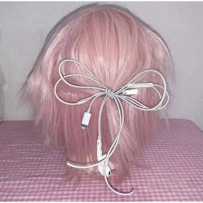  Korean Fashion Headphone Wire Bow Hair Clips - Harajuku Cute Upcycled Aesthetic Hair Pins for Girls - Trendy Hair Accessories