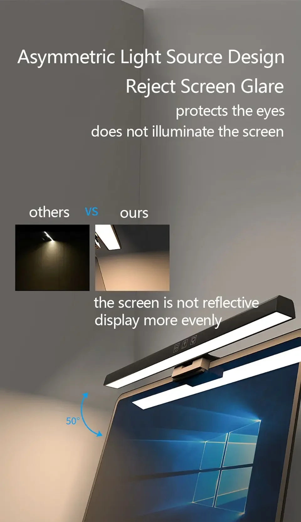 Eye-Care Desk Lamp 33cm 50cm LED Computer PC Monitor Screen Light Bar Stepless Dimming Reading USB Powered Hanging Table Lamps