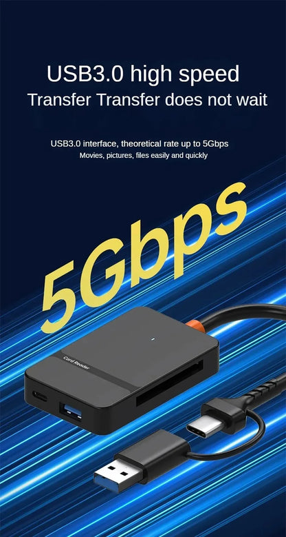 USB C 8-in-1 Card Reader Multi-functional Card Reader Support  SD/TF/CF/MS Card Read 5Gbps Write Read U Disk Flash Card Adapter