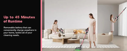 Cordless Vacuum Cleaner, 55Kpa 8 in 1 45Mins Rechargeable 3 Modes Suction Lightweight Vacuum for Pet Hair/Carpet/Hard Floor
